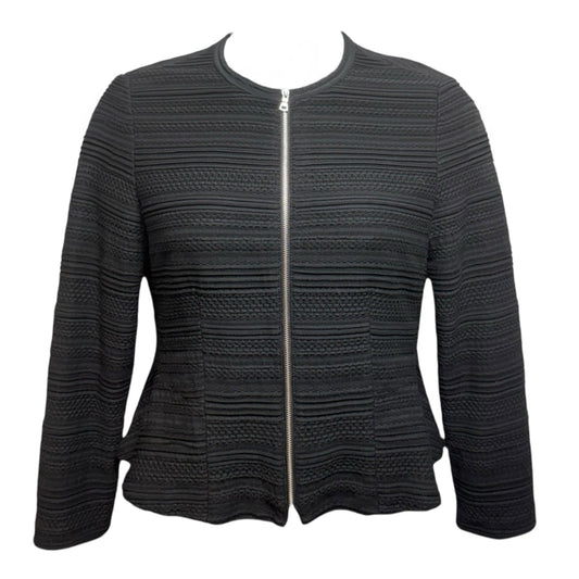 Texture Knit Zip Front Fitted Jacket By Rebecca Taylor In Black, Size: 10