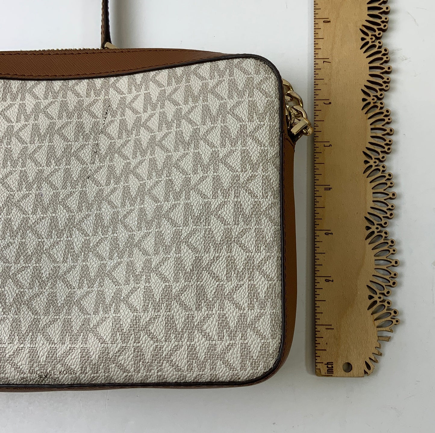 Crossbody Designer By Michael Kors In Brown & Cream, Size:Medium