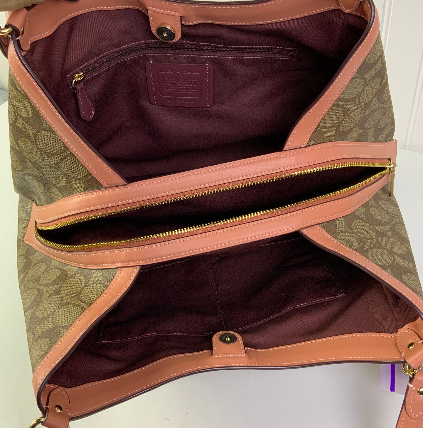 Handbag Designer By Coach In Brown & Pink, Size:Medium