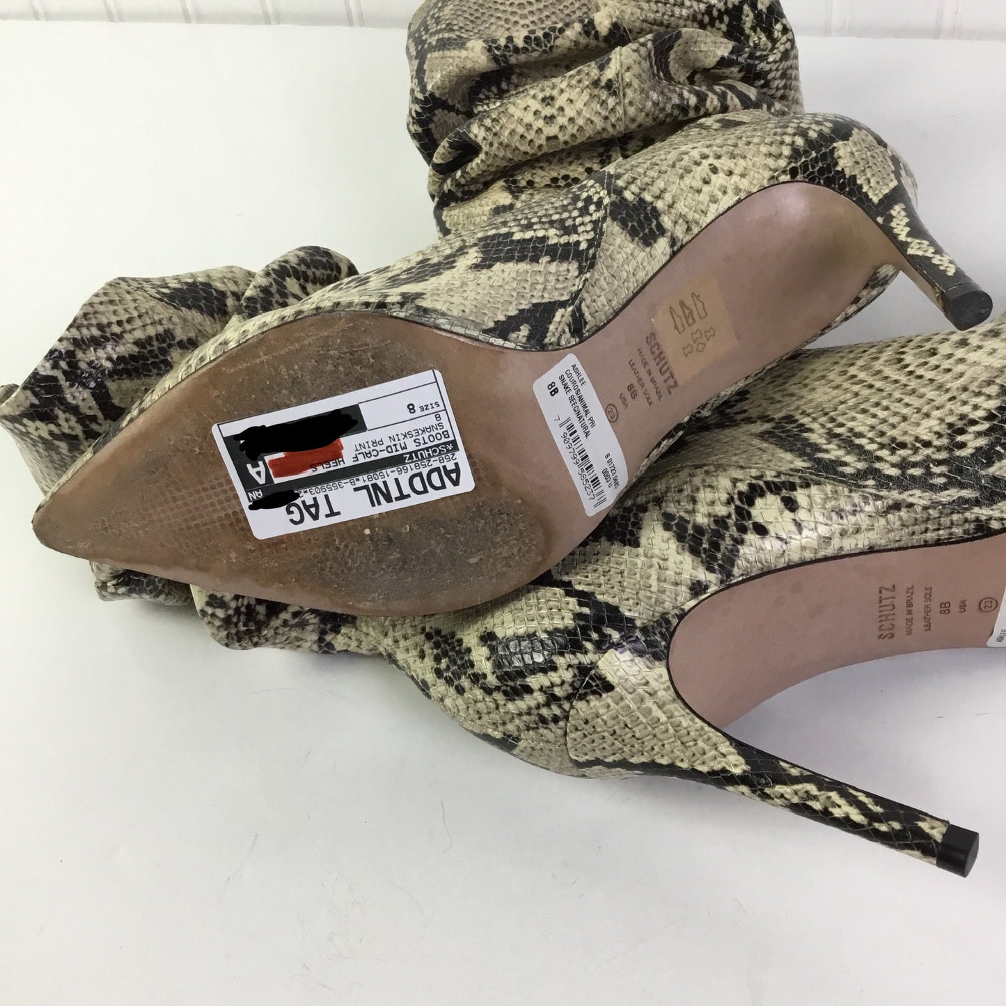 Boots Mid-calf Heels By Schutz In Snakeskin Print, Size: 8