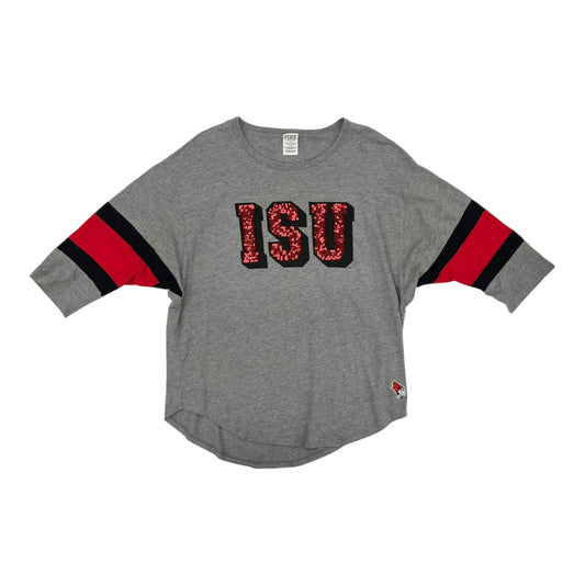 Athletic Top Ls Crewneck By Pink In Grey & Red, Size:L