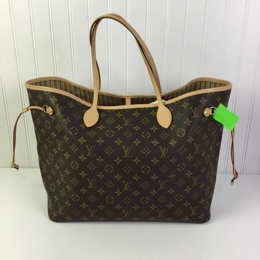 Handbag Luxury Designer By Louis Vuitton In Brown & Cream, Size:Large