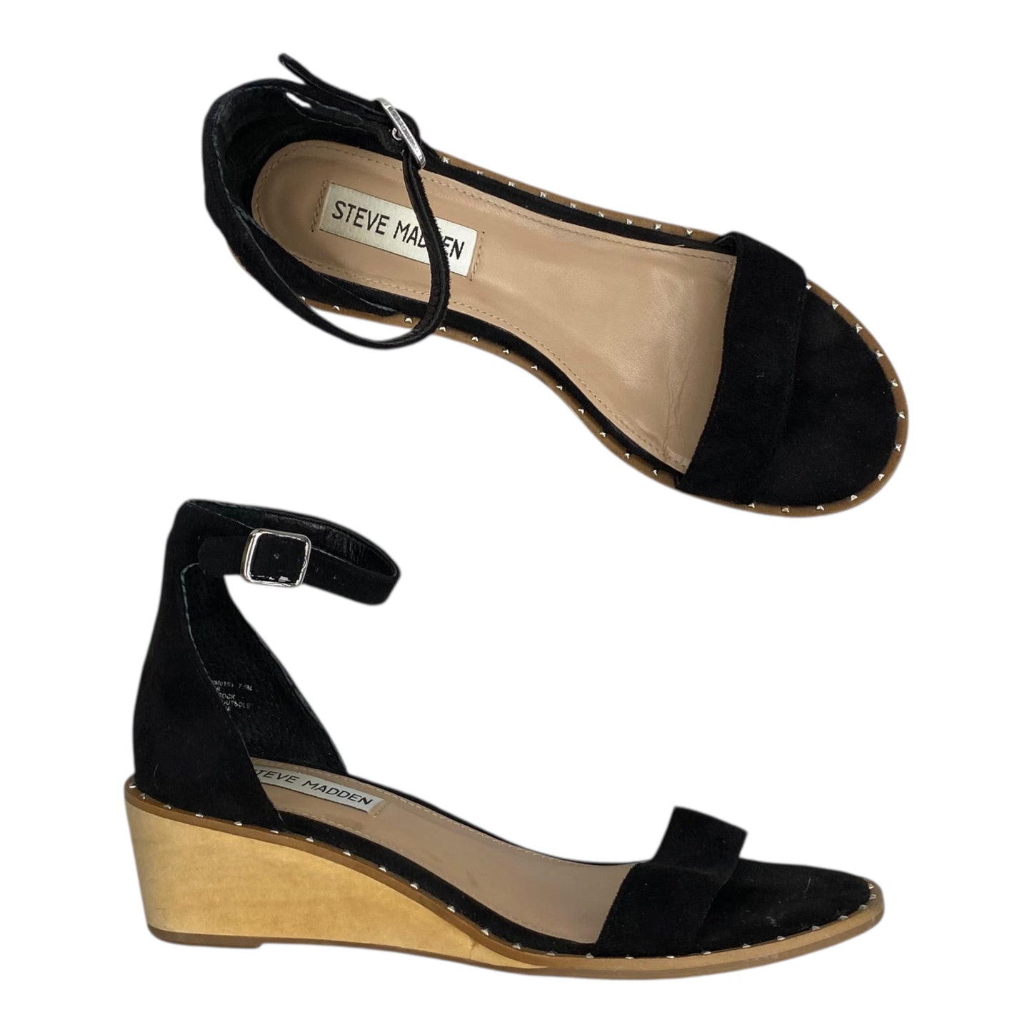 Sandals Heels Wedge By Steve Madden In Black, Size:7.5