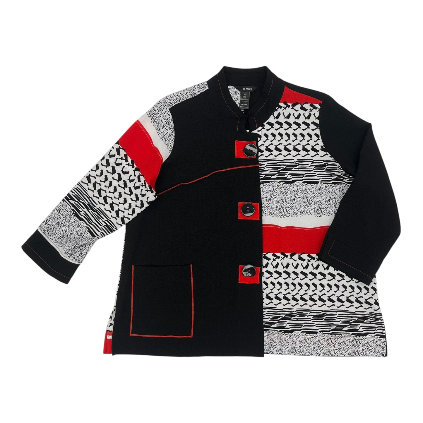 Cardigan By Ali Miles In Black & White, Size:1X