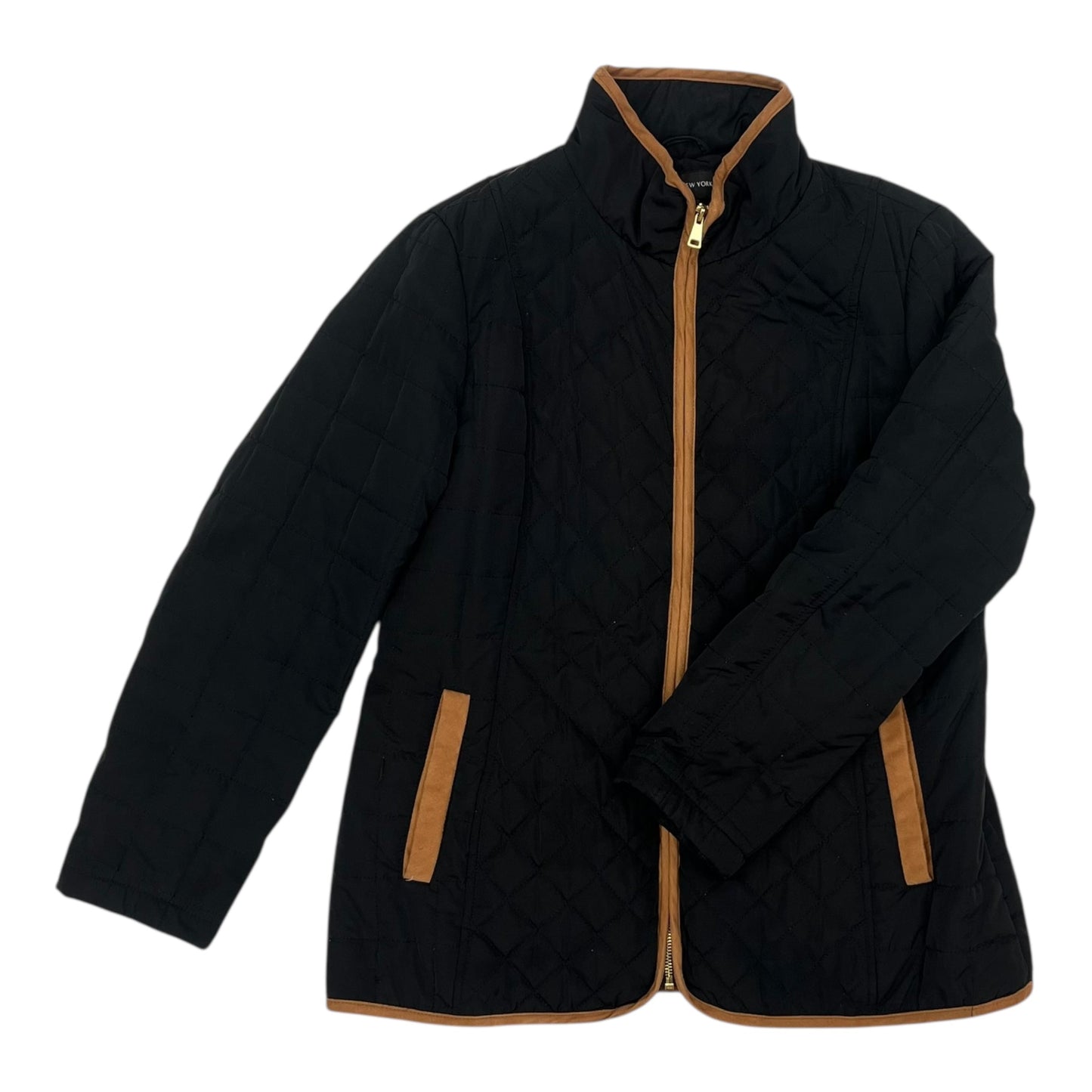 Jacket Puffer & Quilted By Jones New York In Black & Brown, Size:L