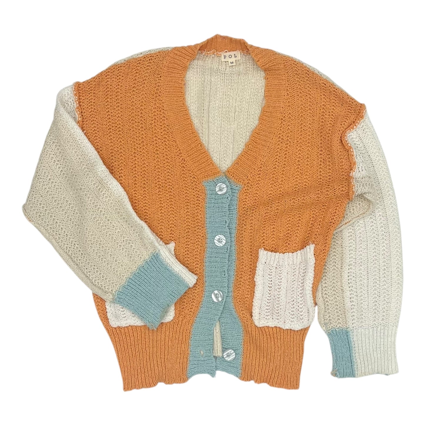 Sweater Cardigan By Pol In Orange & Tan, Size:M