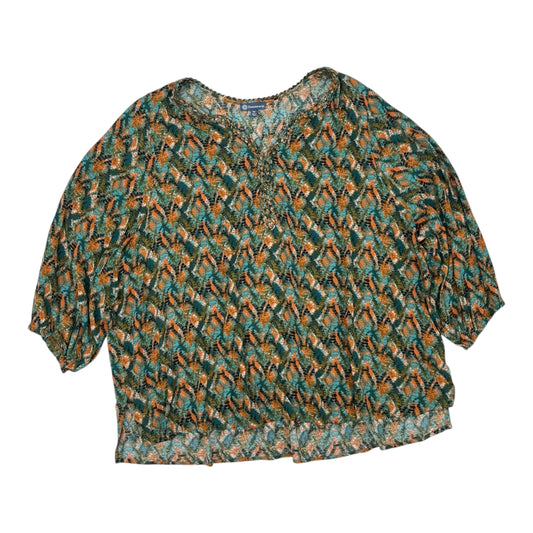 Blouse 3/4 Sleeve By Democracy In Green & Orange, Size:3X