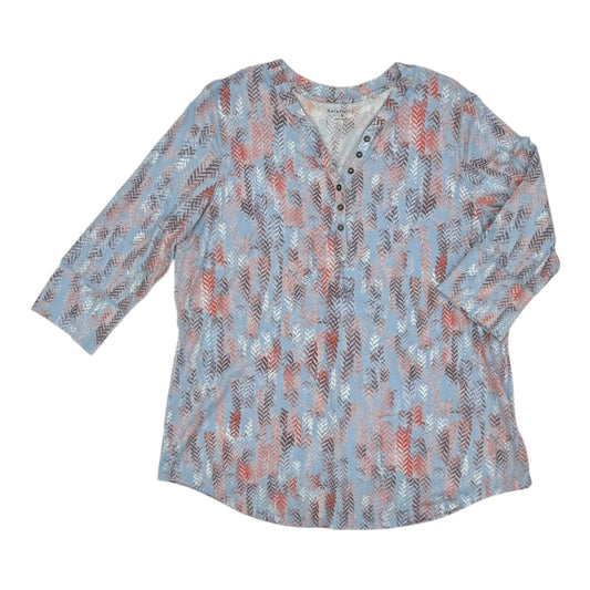 Top 3/4 Sleeve By Relativity In Blue & Orange, Size:1X