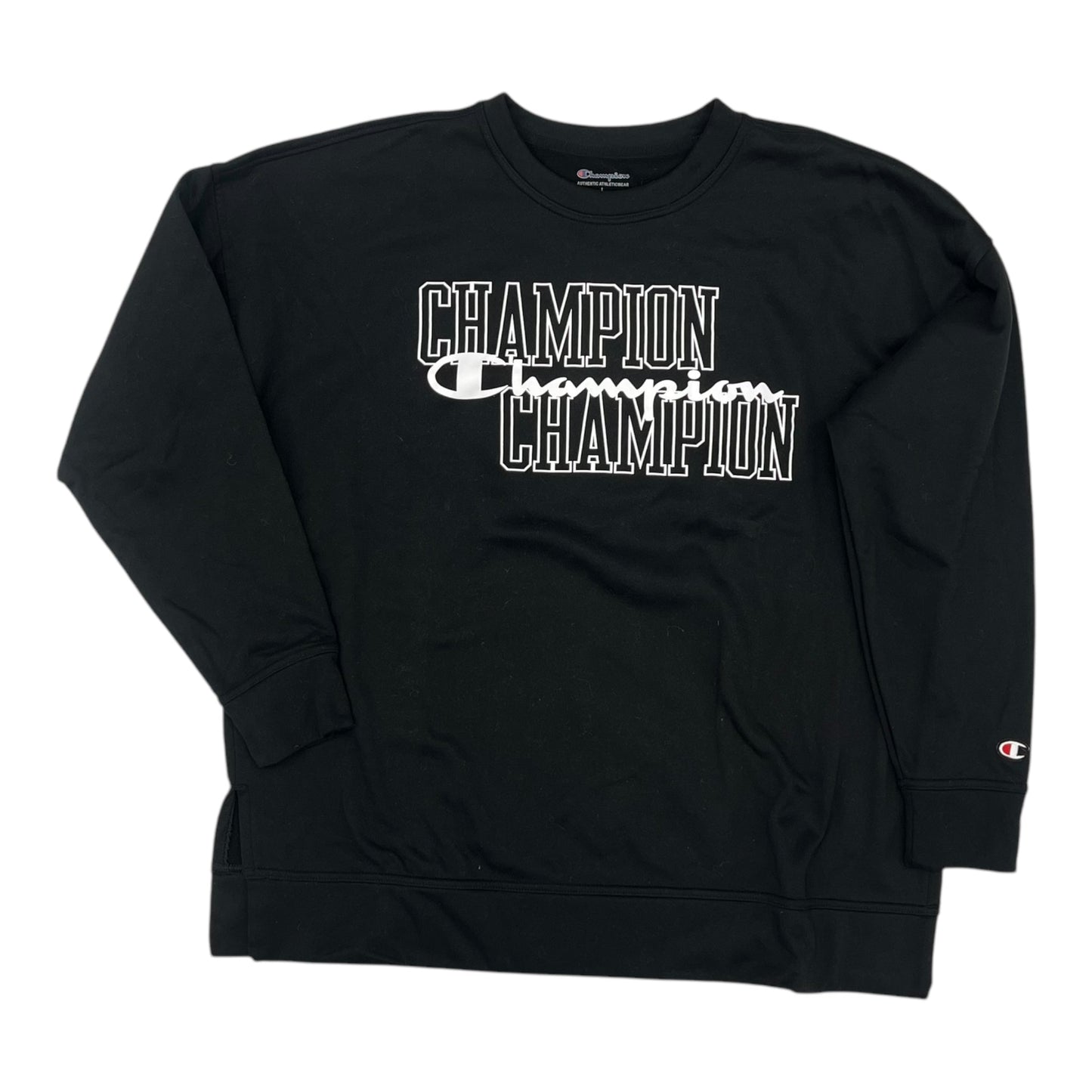 Athletic Top Ls Crewneck By Champion In Black, Size:L