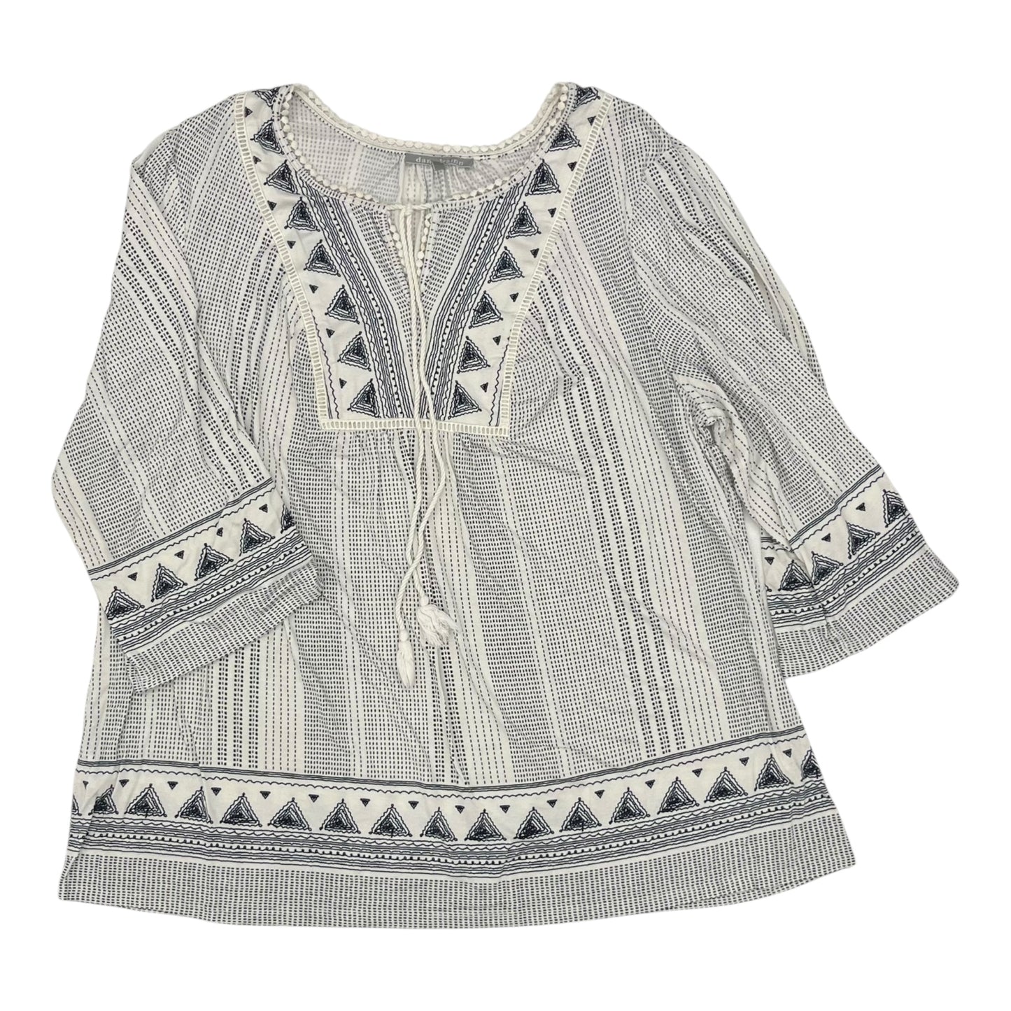 Tunic Ls By Daniel Rainn In Blue & Cream, Size:3X