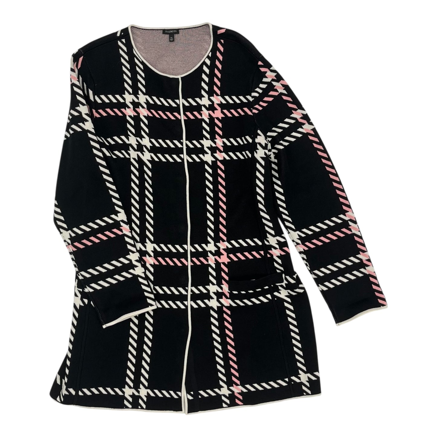 Sweater Cardigan By Talbots In Black & Pink, Size:Xl