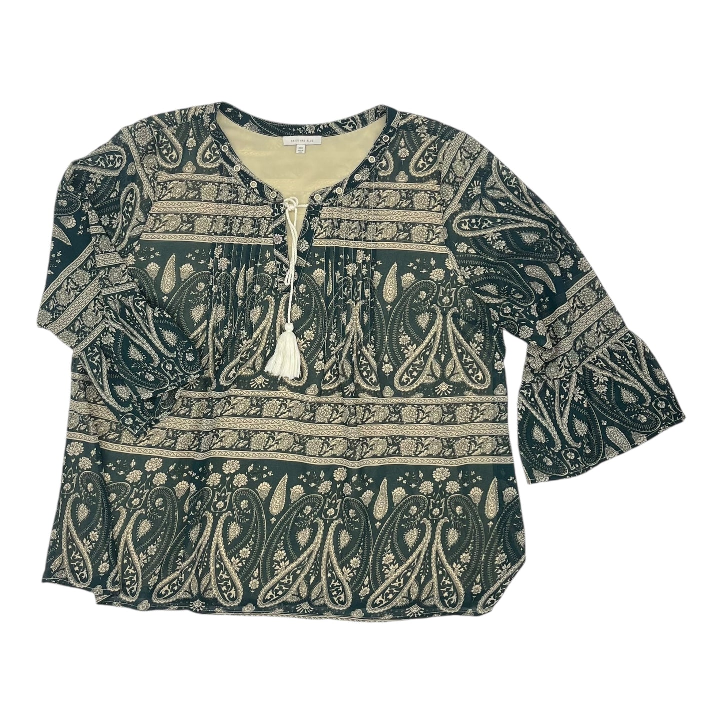 Blouse 3/4 Sleeve By Skies Are Blue In Green, Size:Xxl