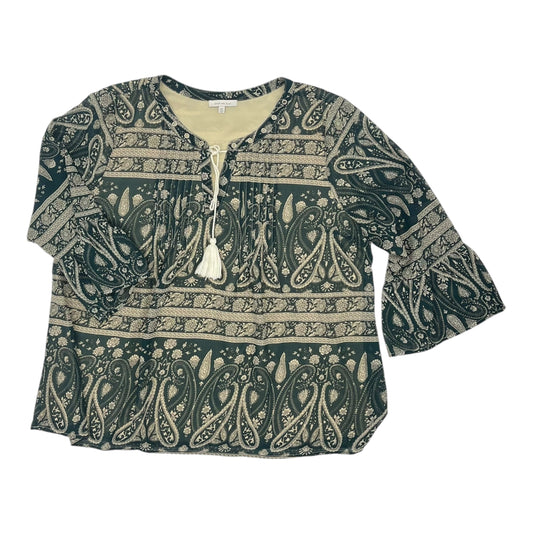 Blouse 3/4 Sleeve By Skies Are Blue In Green, Size:Xxl