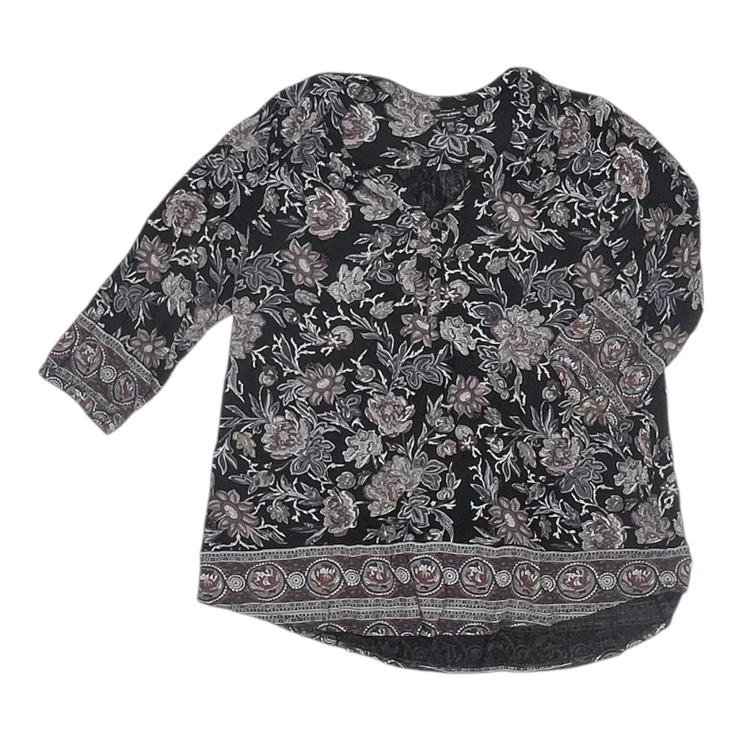 Blouse 3/4 Sleeve By Lucky Brand In Black & Brown, Size:2X