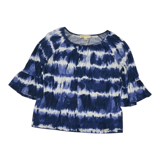 Top 3/4 Sleeve Designer By Michael Kors In Blue & White, Size:M