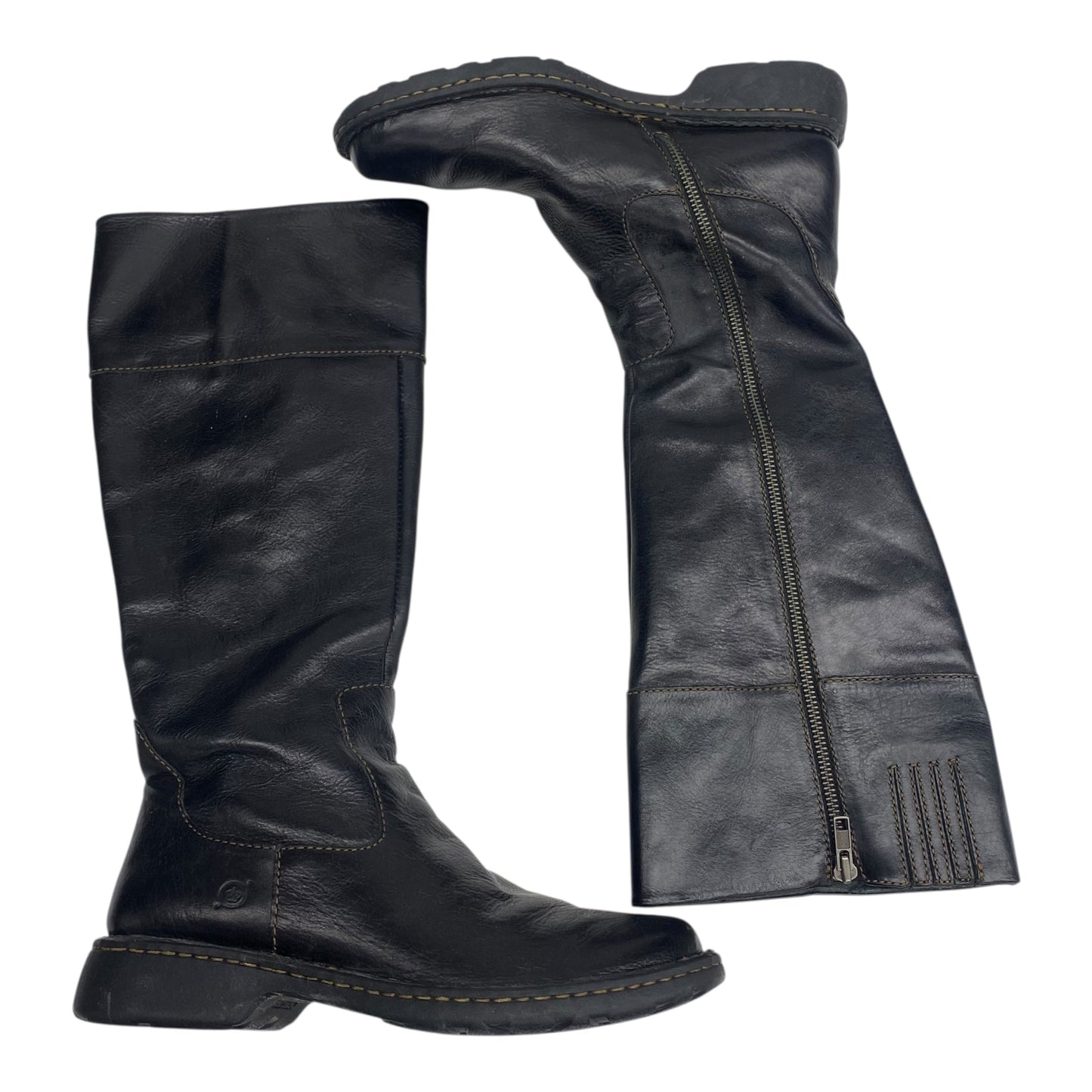 BOOTS MID-CALF FLATS by BORN in BLACK, Size:8.5