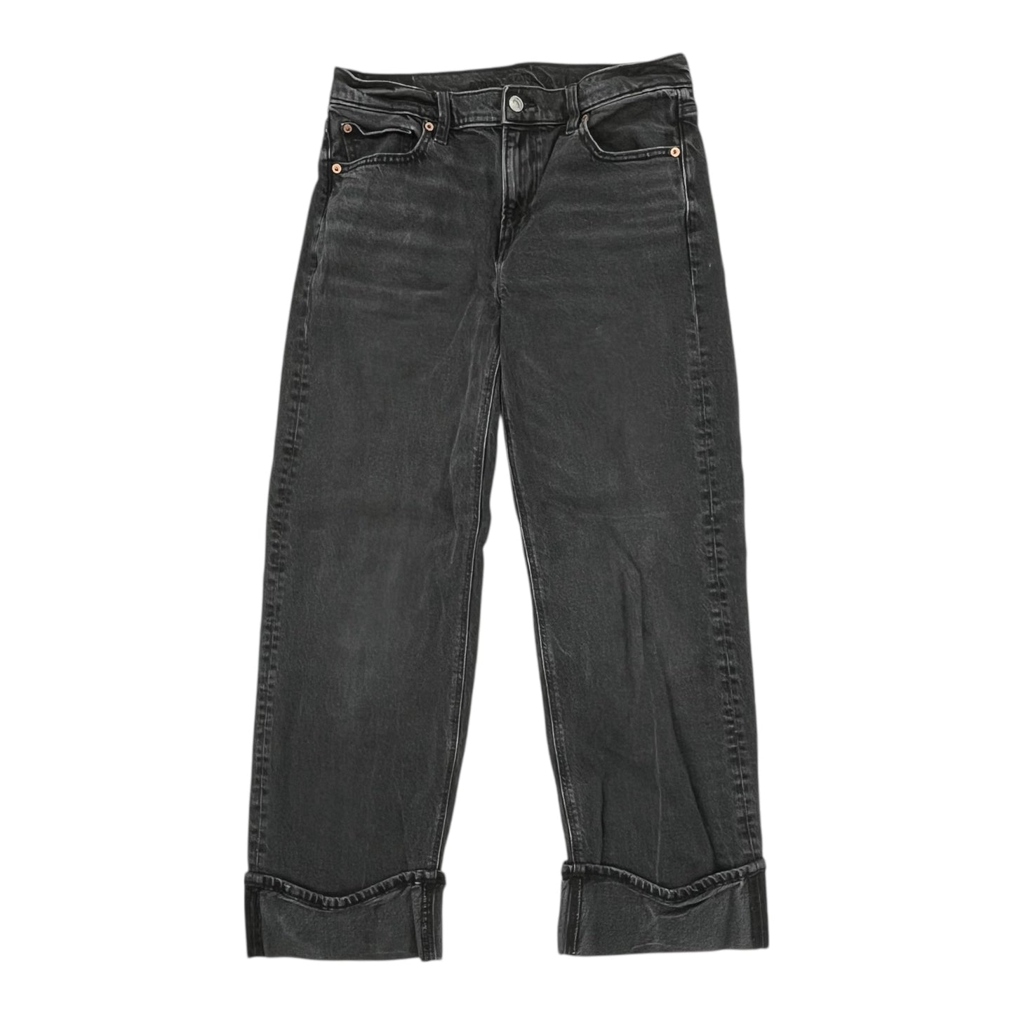 Jeans Straight By American Eagle In Black Denim, Size:8