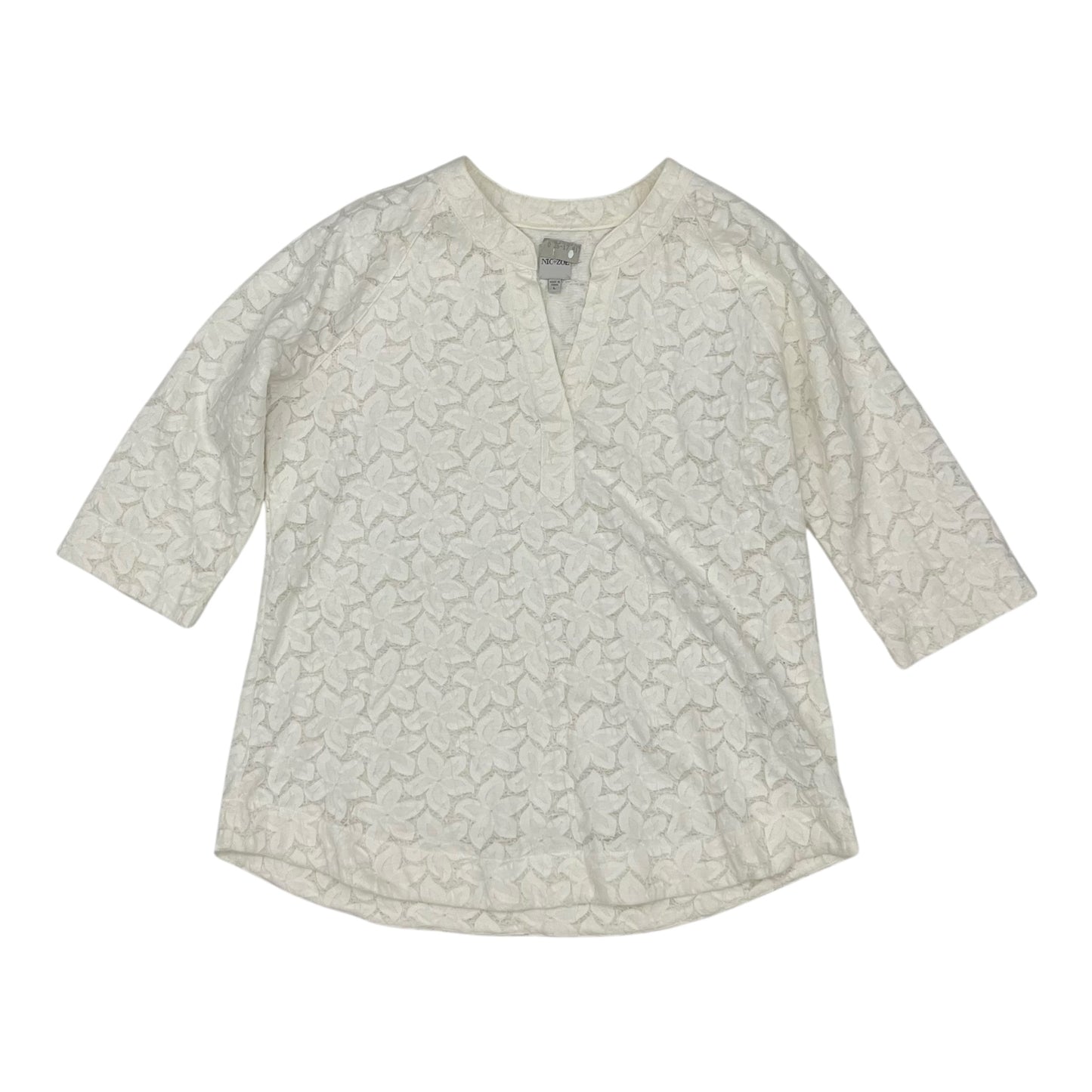 Blouse 3/4 Sleeve By Nic + Zoe In Cream, Size:L