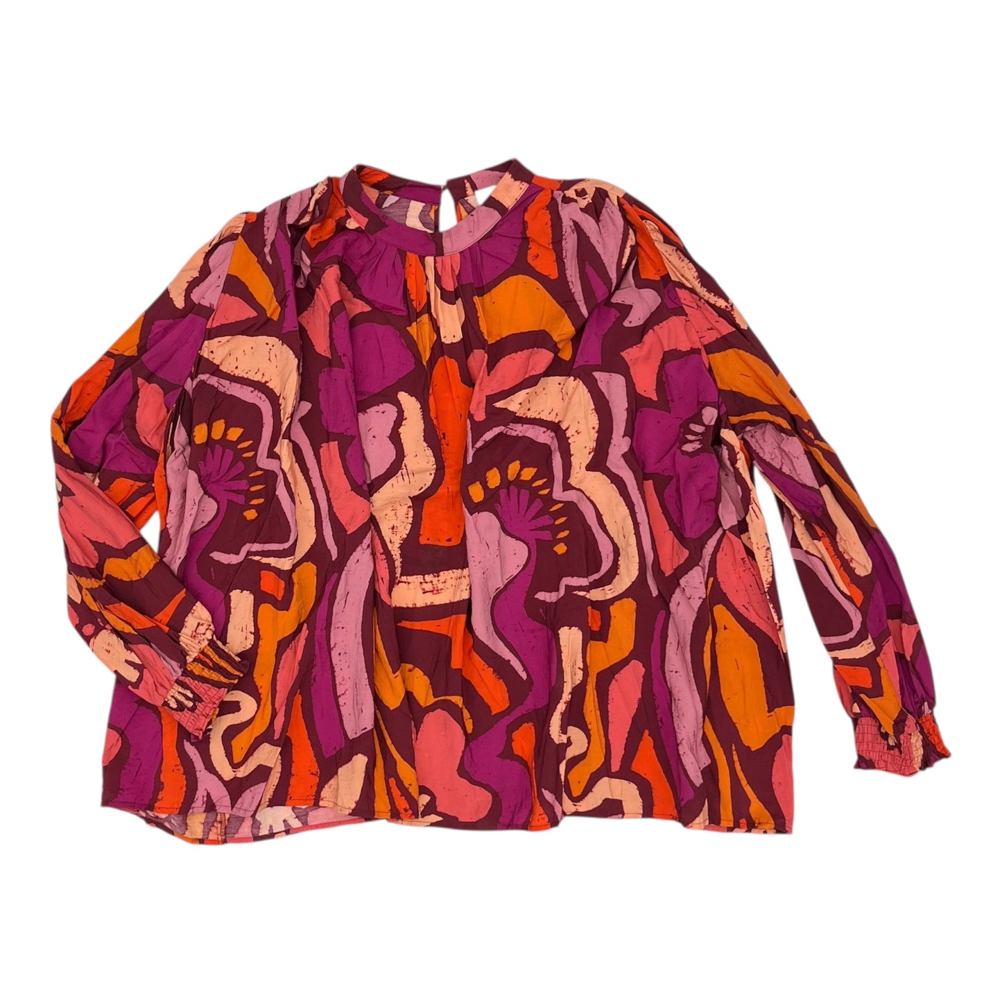 Blouse Ls By Oddi In Orange & Pink, Size:2X