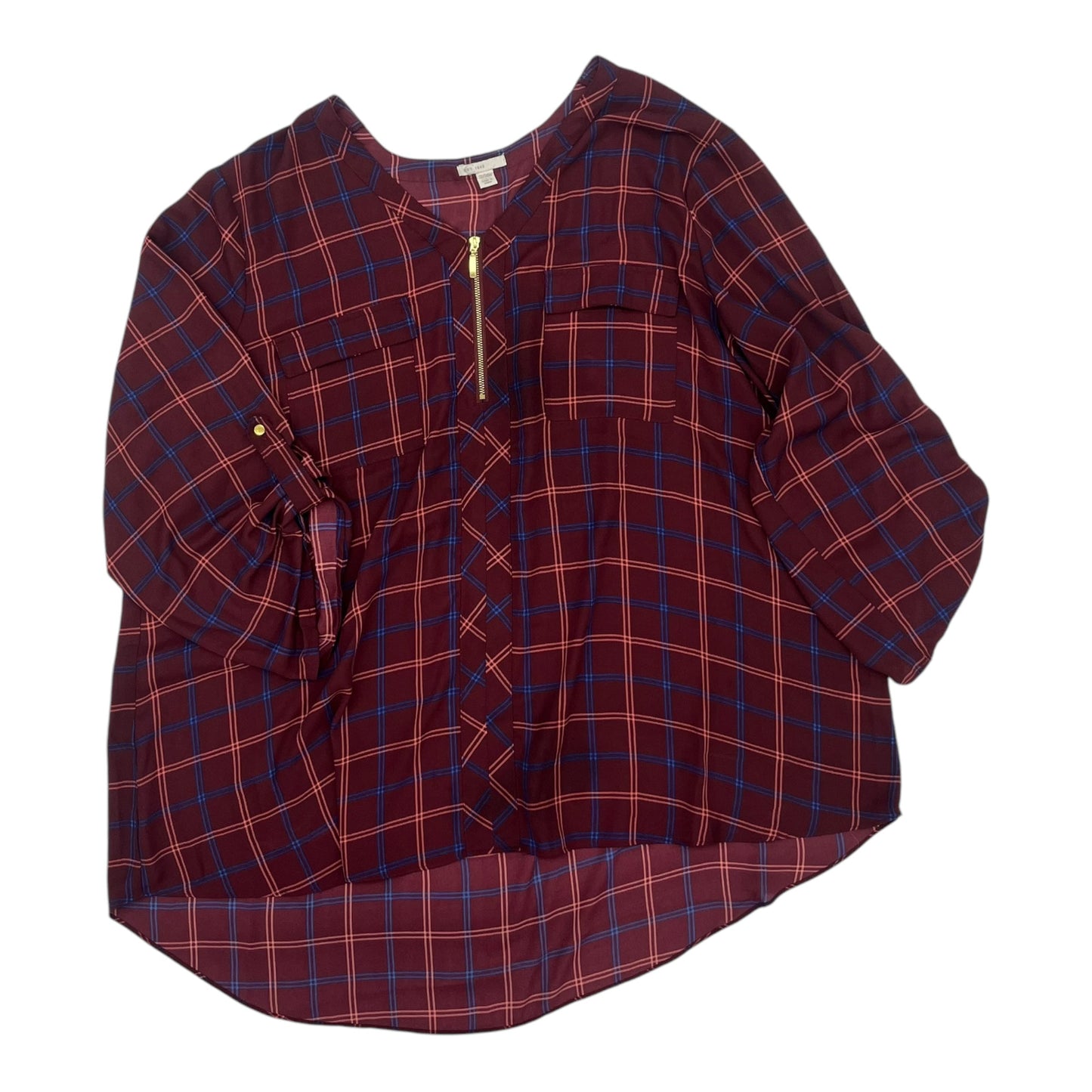 Blouse 3/4 Sleeve By Cato In Red, Size:3X