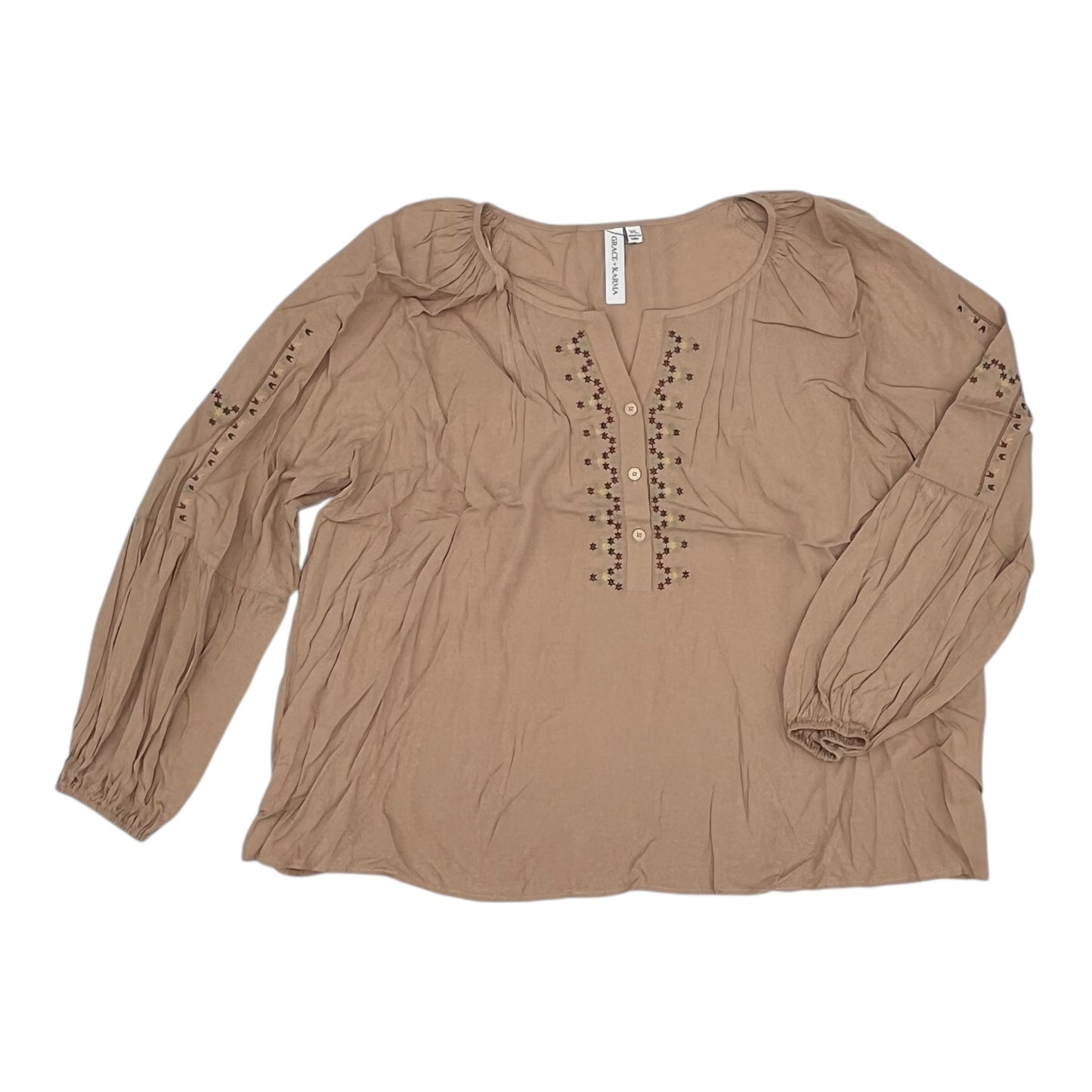 Blouse Ls By Grace + Karma In Tan, Size:Xl