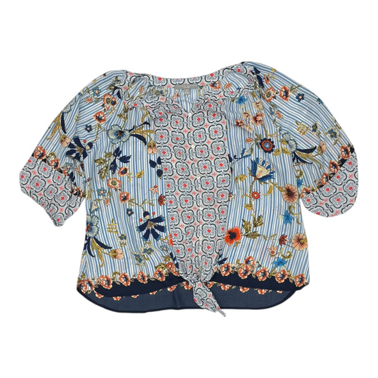 Blouse 3/4 Sleeve By Valerie Stevens In Blue & White, Size:2X