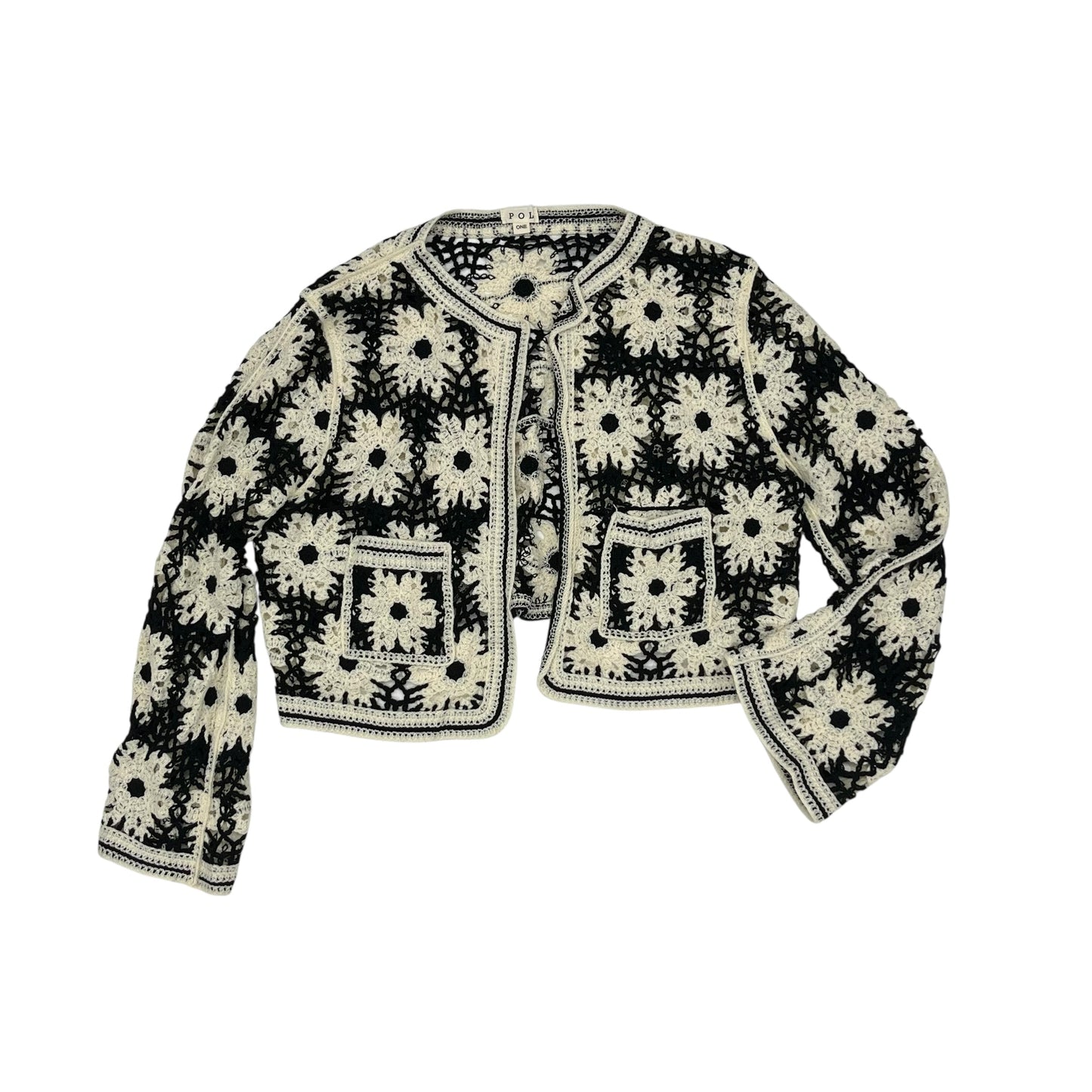 Sweater Cardigan By Pol In Black & Cream, Size:S