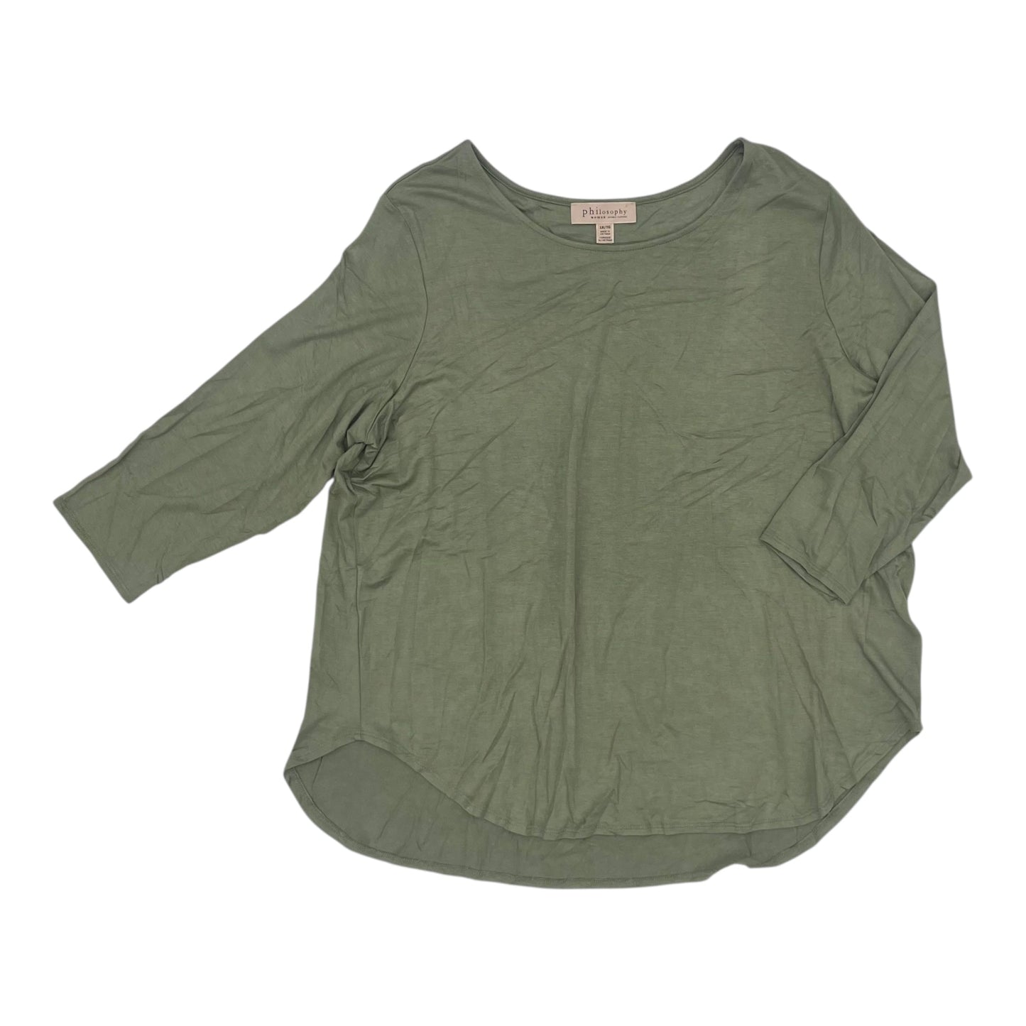 Top 3/4 Sleeve By Philosophy In Green, Size:1X