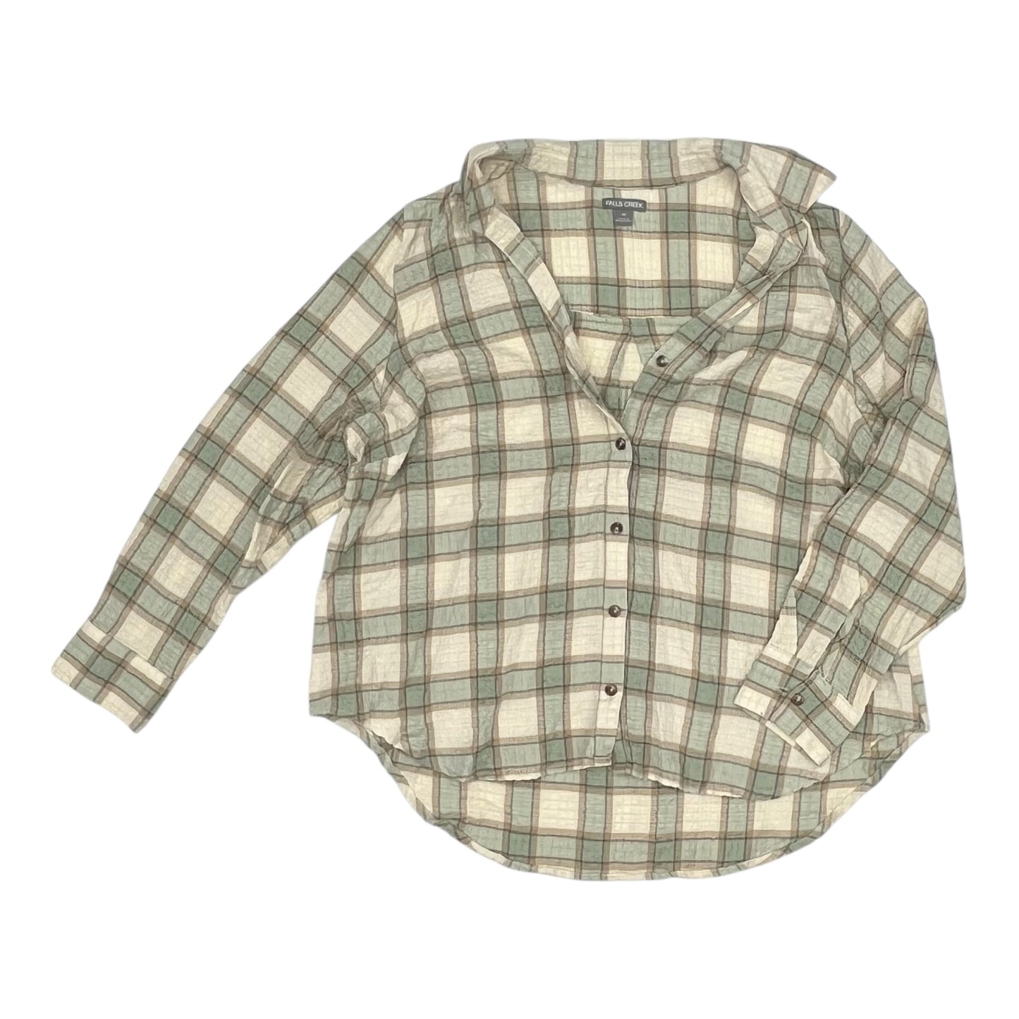 Blouse Ls By Falls Creek In Cream & Green, Size:1X