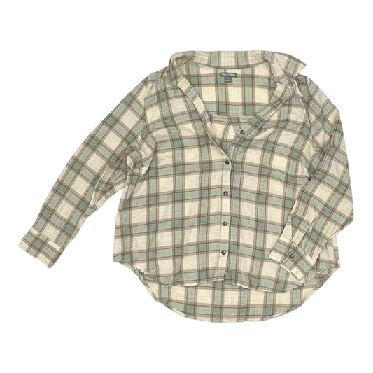 Blouse Ls By Falls Creek In Cream & Green, Size:1X