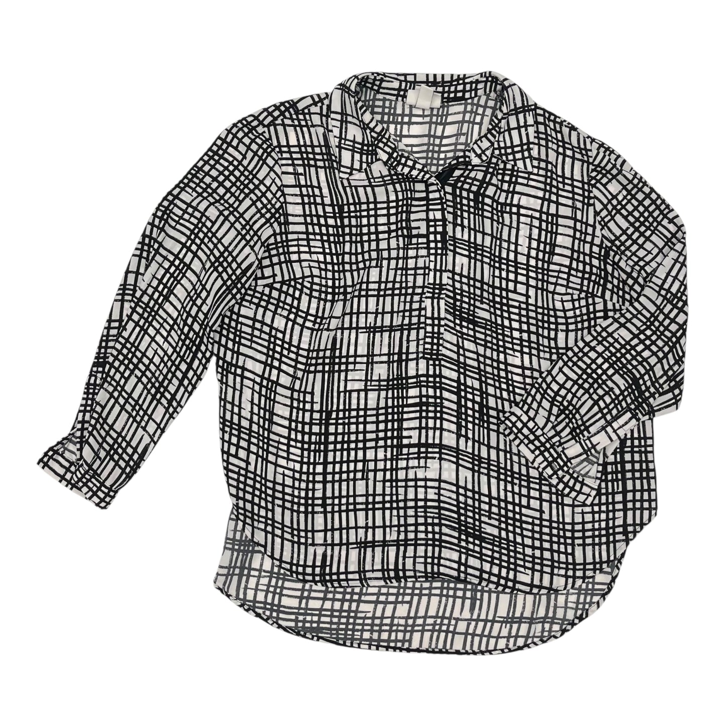 Blouse Ls By Ava & Viv In Black & Cream, Size:2X