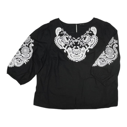 Blouse 3/4 Sleeve By Talbots In Black & White, Size:2X