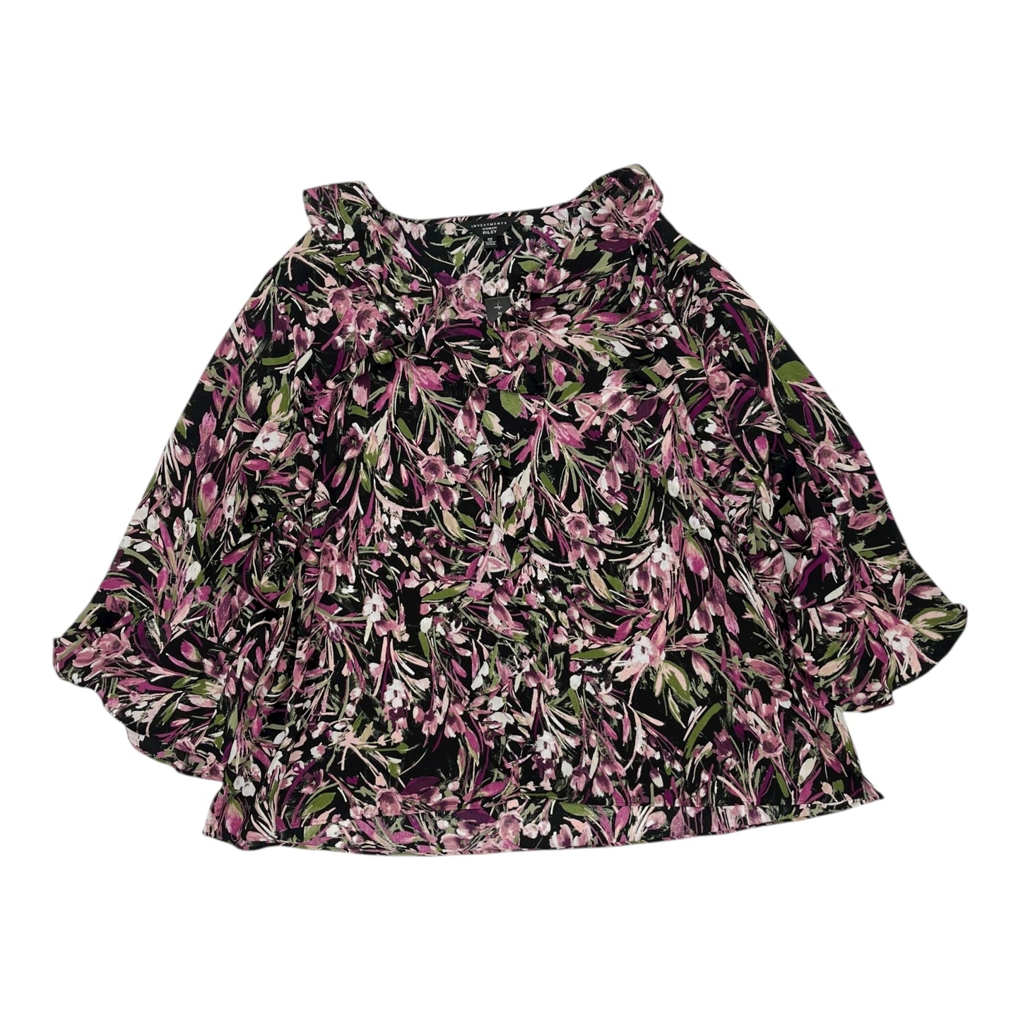 Blouse 3/4 Sleeve By Investments In Black & Purple, Size:3X