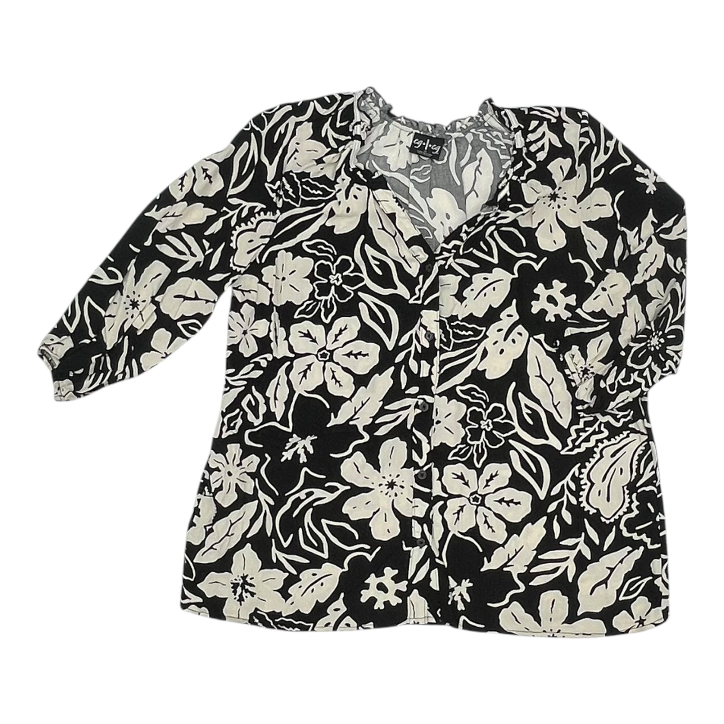 Blouse Ls By Clothes Mentor In Black & Cream, Size:1X