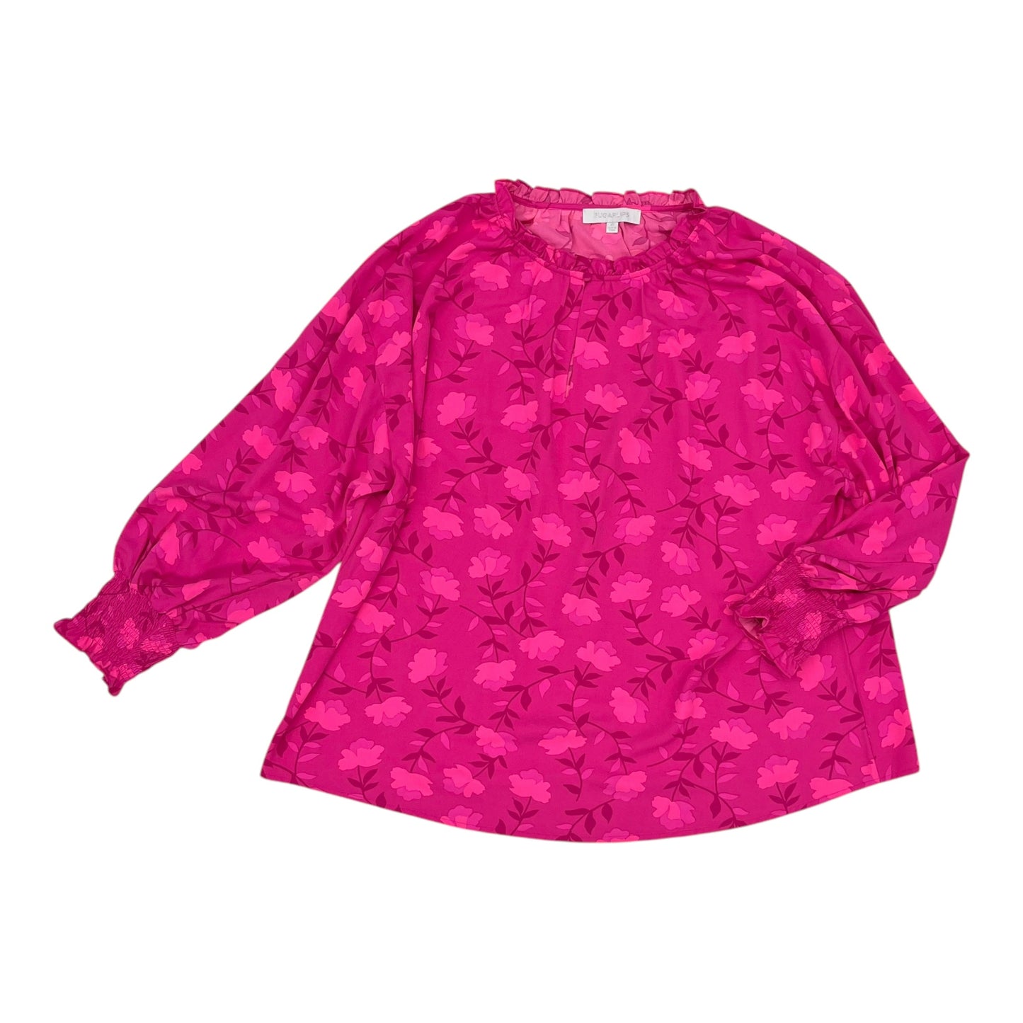 Blouse Ls By Sugar Lips In Pink, Size:2X