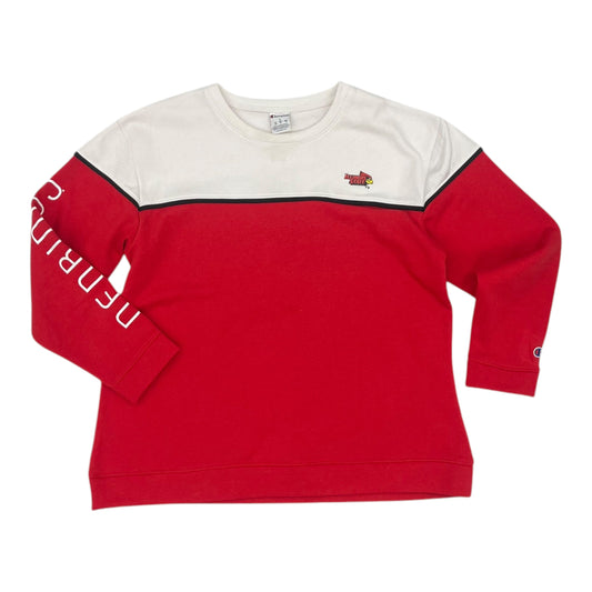 Athletic Top Ls Crewneck By Champion In Red & White, Size:L