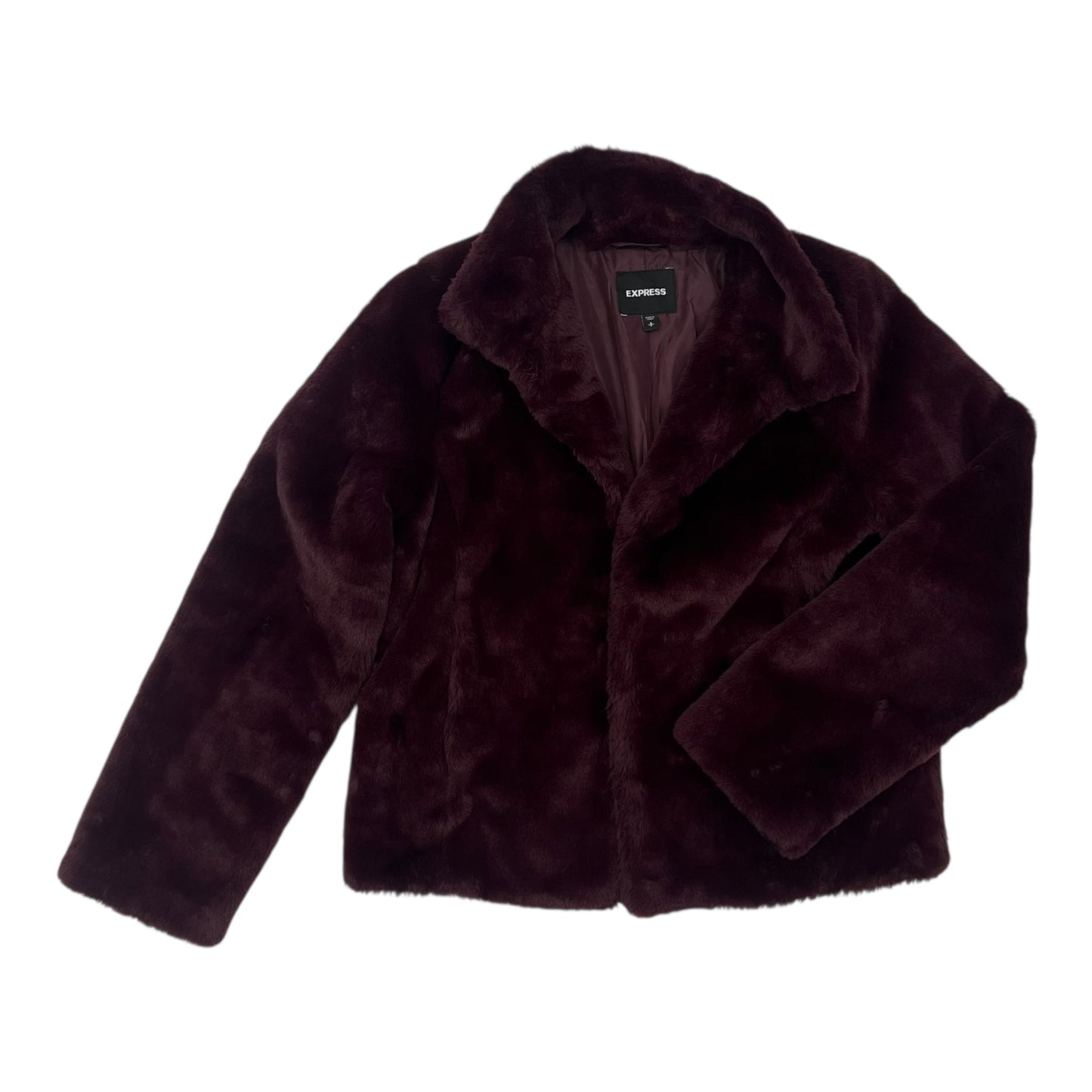 Jacket Faux Fur & Sherpa By Express In Maroon, Size:S