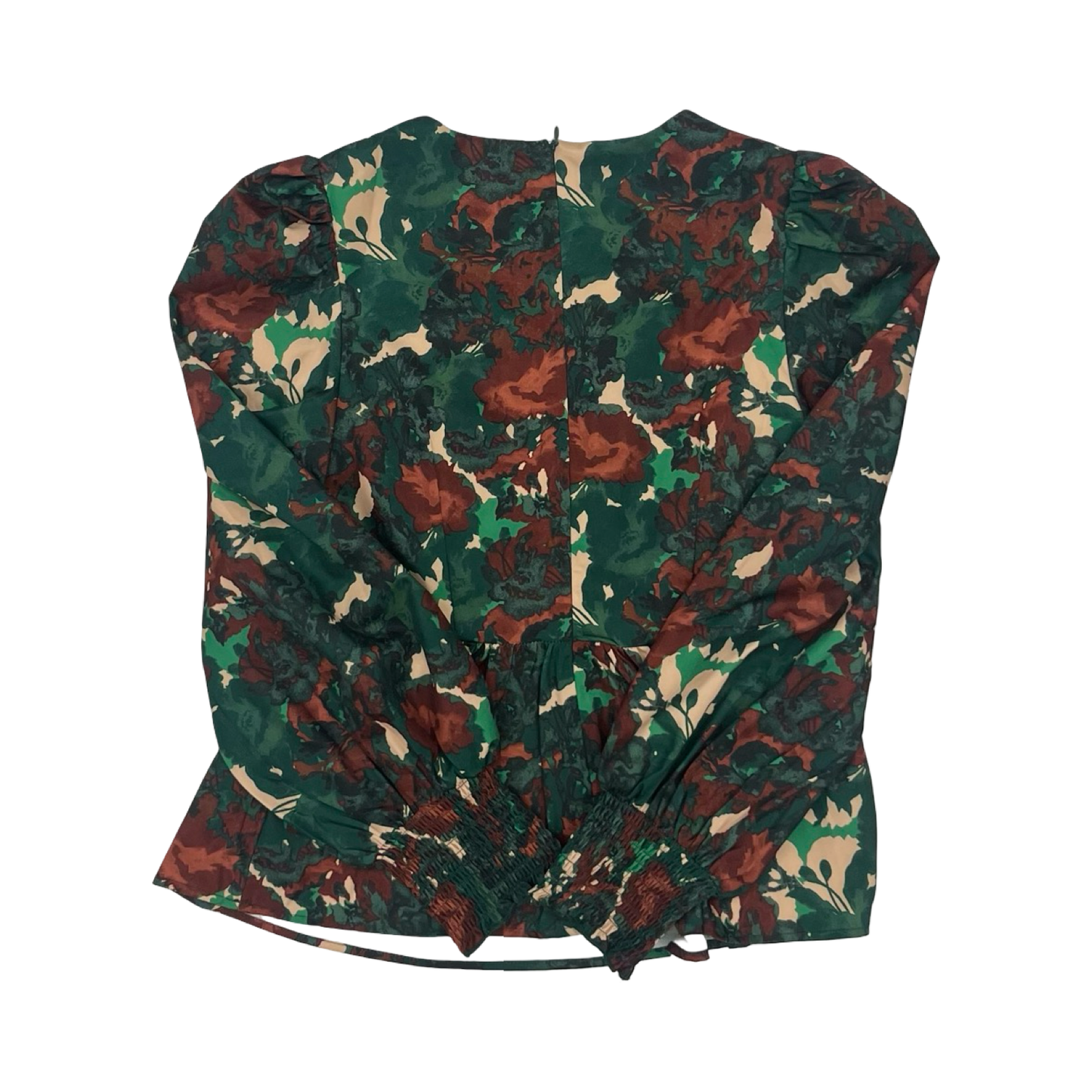 Blouse Ls By Tcec In Brown & Green, Size:M