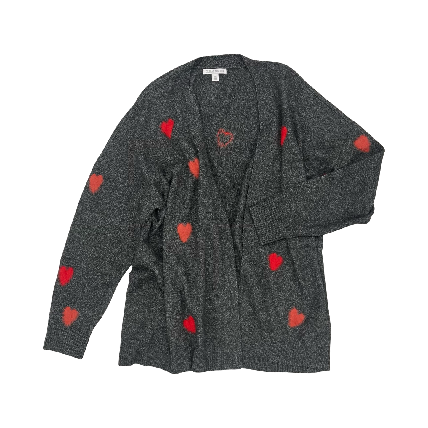 Sweater Cardigan By Celebrate Together In Grey & Red, Size:Xxl
