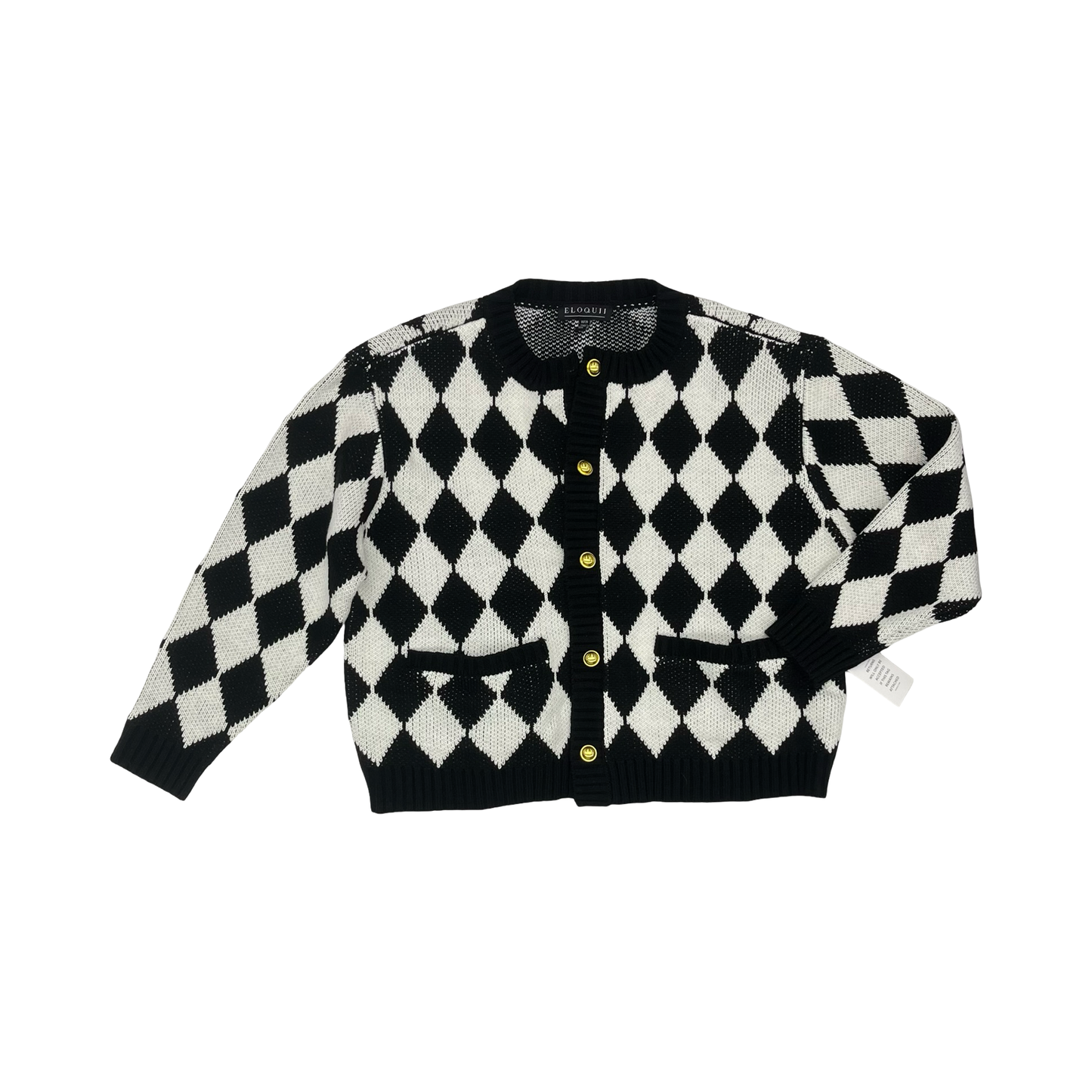 Sweater Cardigan By Eloquii In Black & White, Size:2X