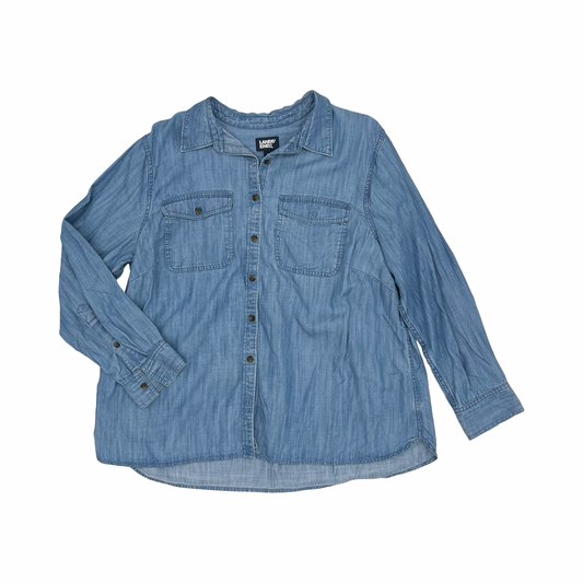 Blouse Ls By Lands End In Blue Denim, Size:1X