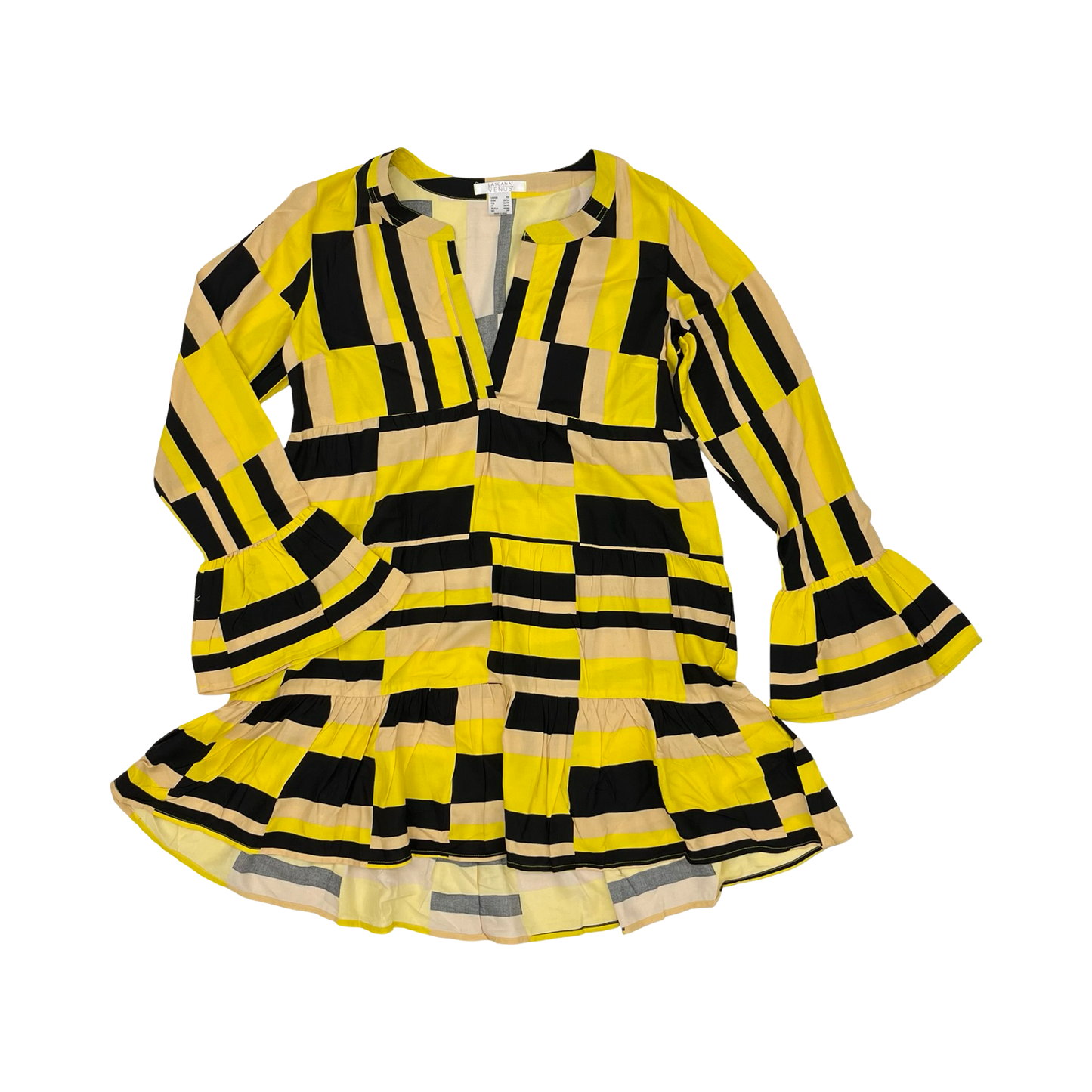 Dress Casual Short By Lascana In Black & Yellow, Size:Xs