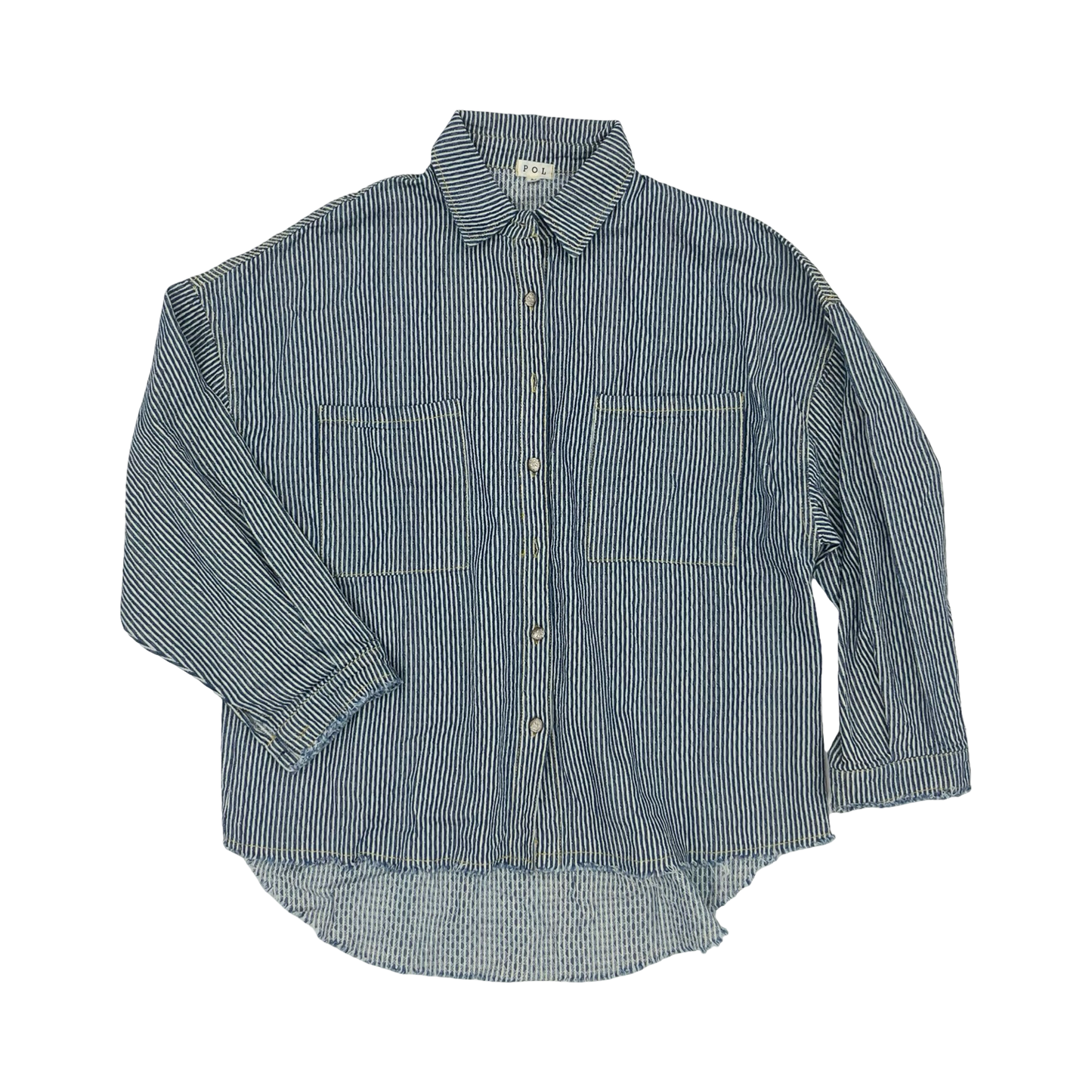 Jacket Shirt By Pol In Blue & White, Size:M