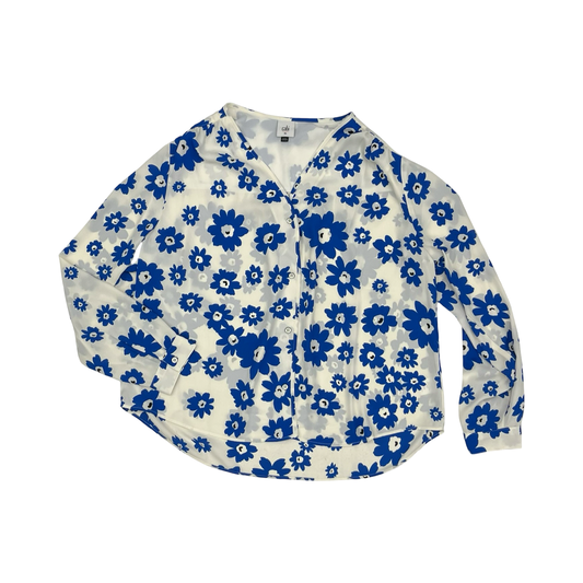 Blouse Ls By Cabi In Blue & White, Size:Xl