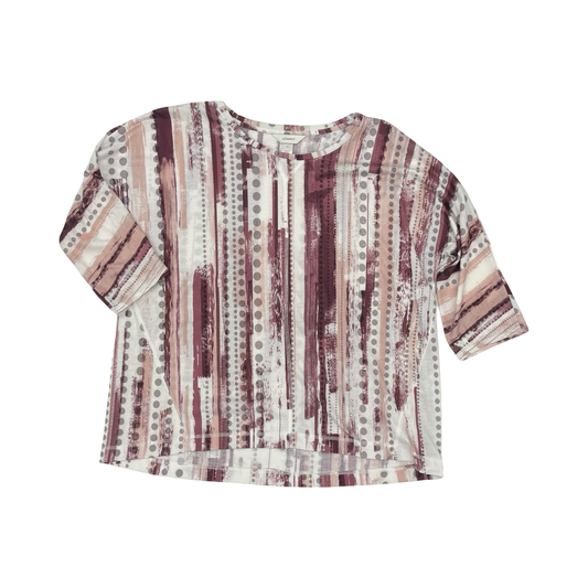 Top 3/4 Sleeve By Cj Banks In Pink & White, Size:1X