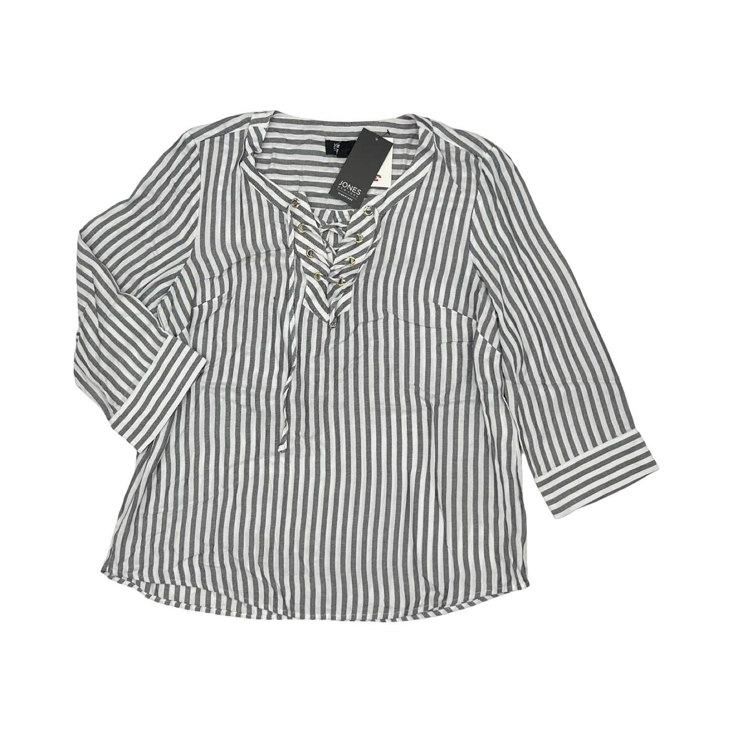 Blouse 3/4 Sleeve By Jones New York In Grey & White, Size:L