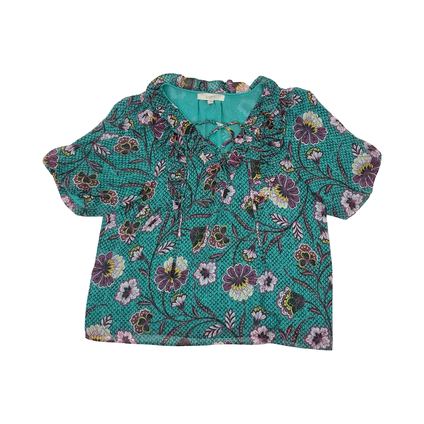 Blouse Ss By Loft In Blue & Purple, Size:L