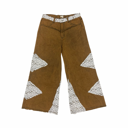 Jeans Wide Leg By Pol In Brown & Cream, Size:L