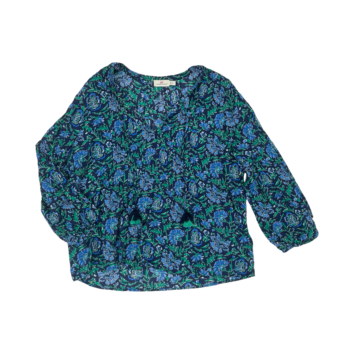 Blouse Ls By Vineyard Vines In Blue & Green, Size:Xl