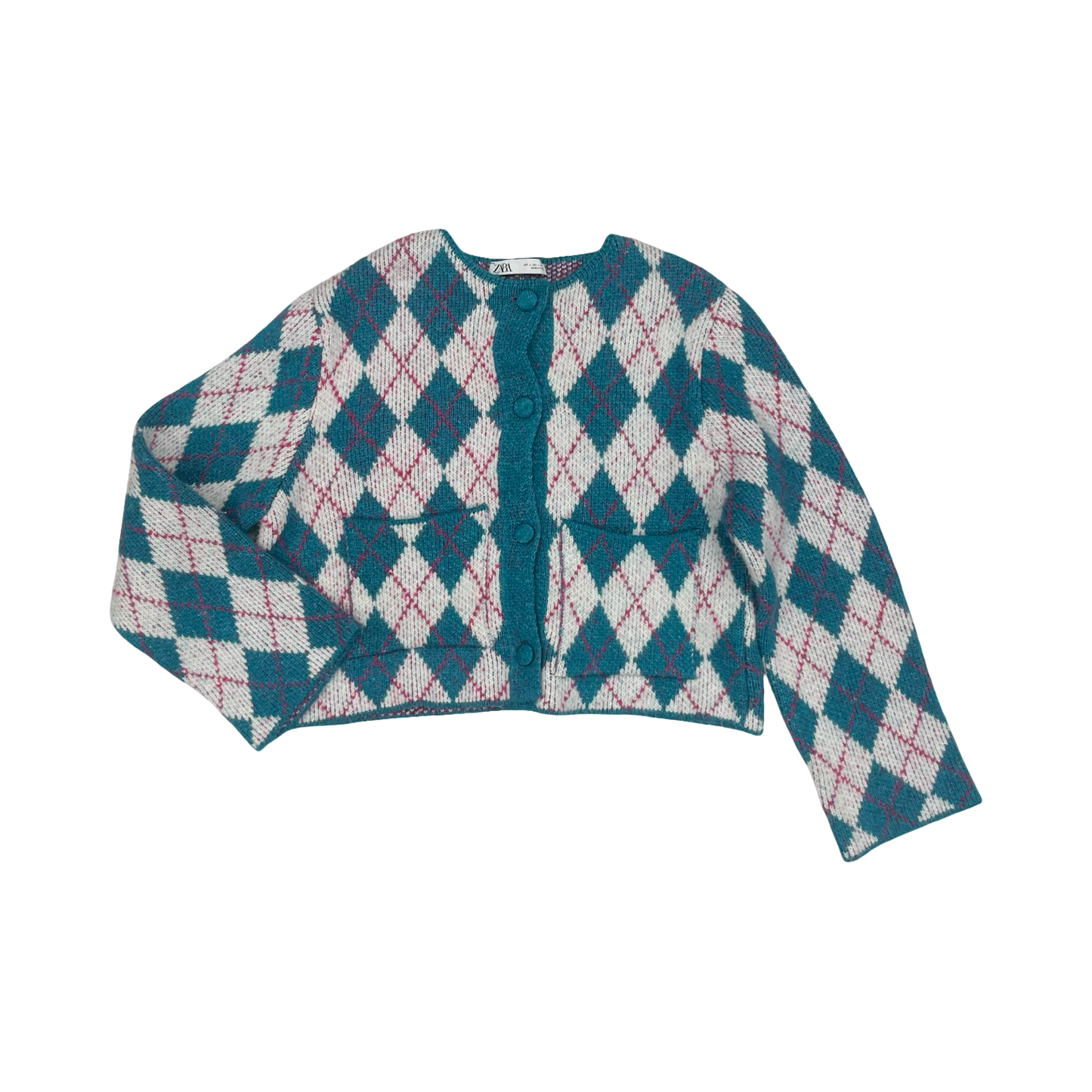 Sweater Cardigan By Zara In Blue & White, Size:L